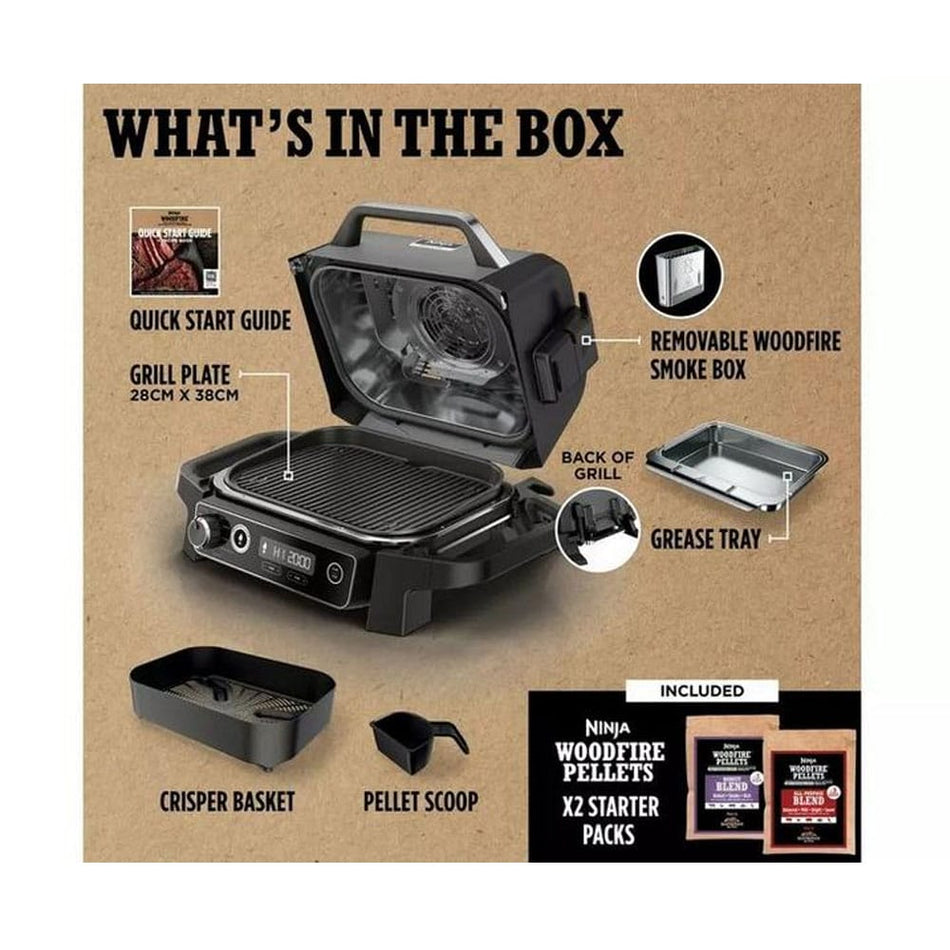 Ninja Woodfire Electric BBQ Grill and Smoker with Cover - OG703UK